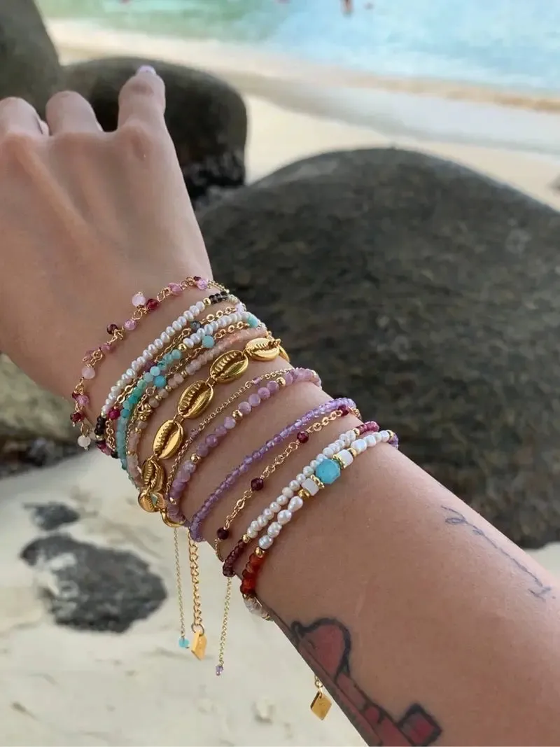 Amethyst Amazonite Garnet Pink Crystal Bracelet Pearl  Series