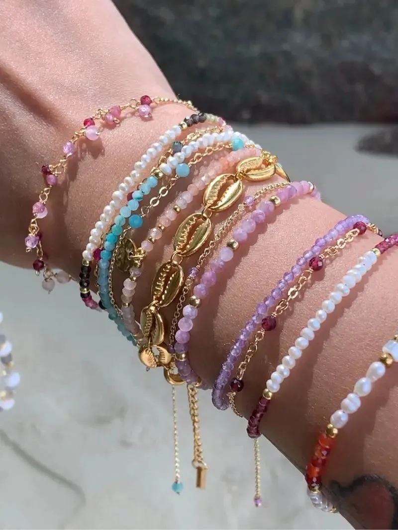 Amethyst Amazonite Garnet Pink Crystal Bracelet Pearl  Series