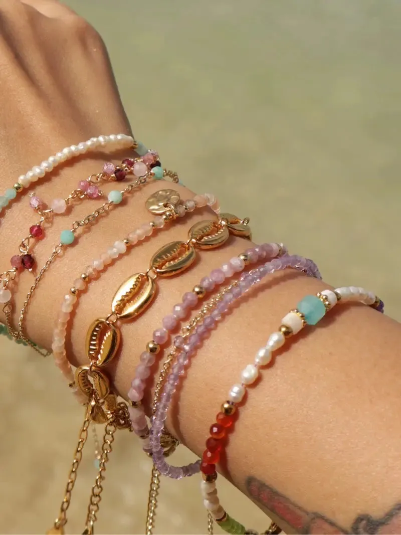 Amethyst Amazonite Garnet Pink Crystal Bracelet Pearl  Series