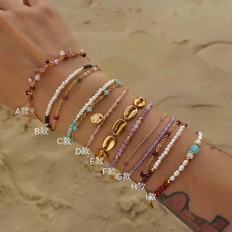 Amethyst Amazonite Garnet Pink Crystal Bracelet Pearl  Series