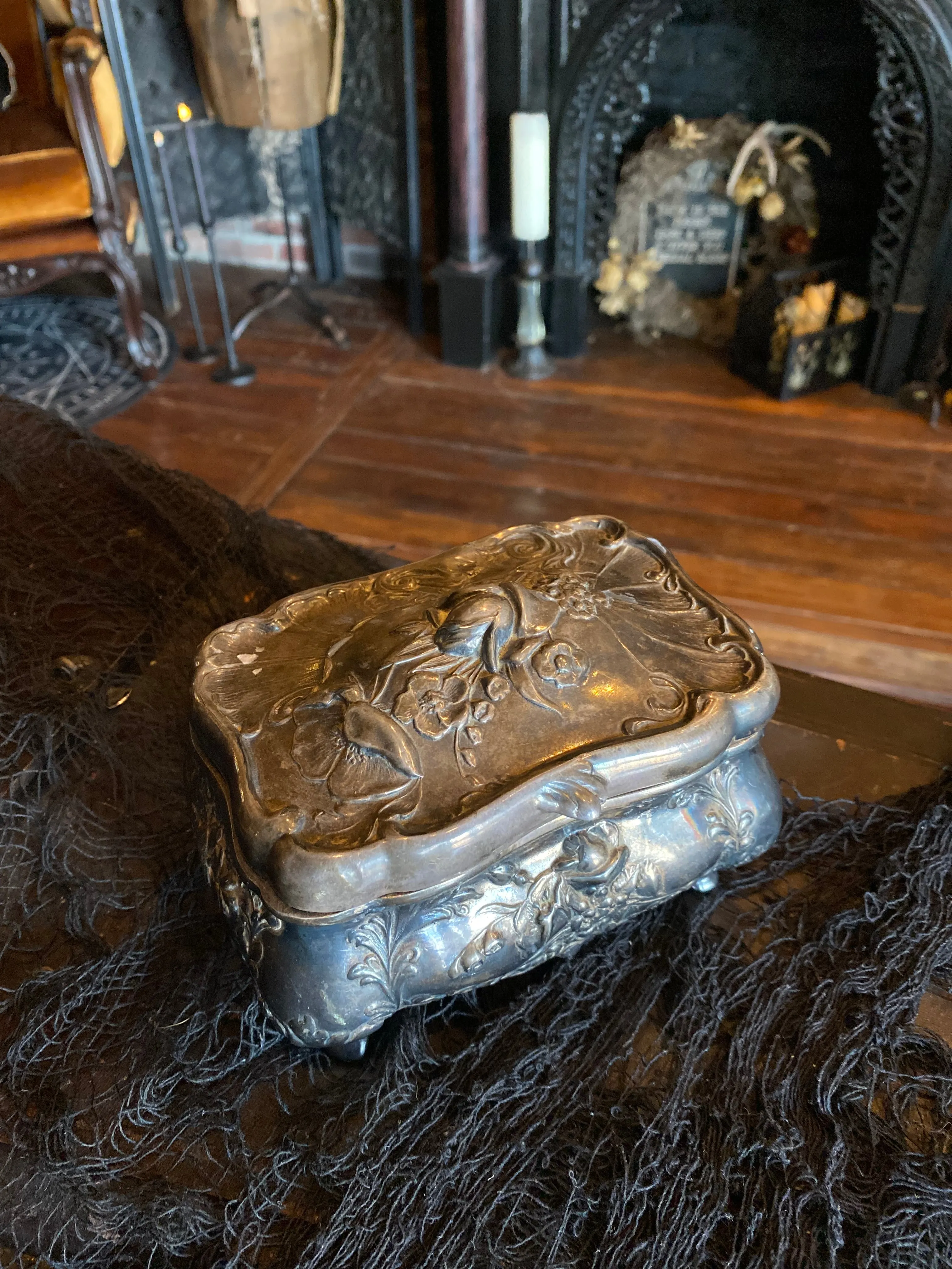 Antique Ornate Silver Jewelry Box