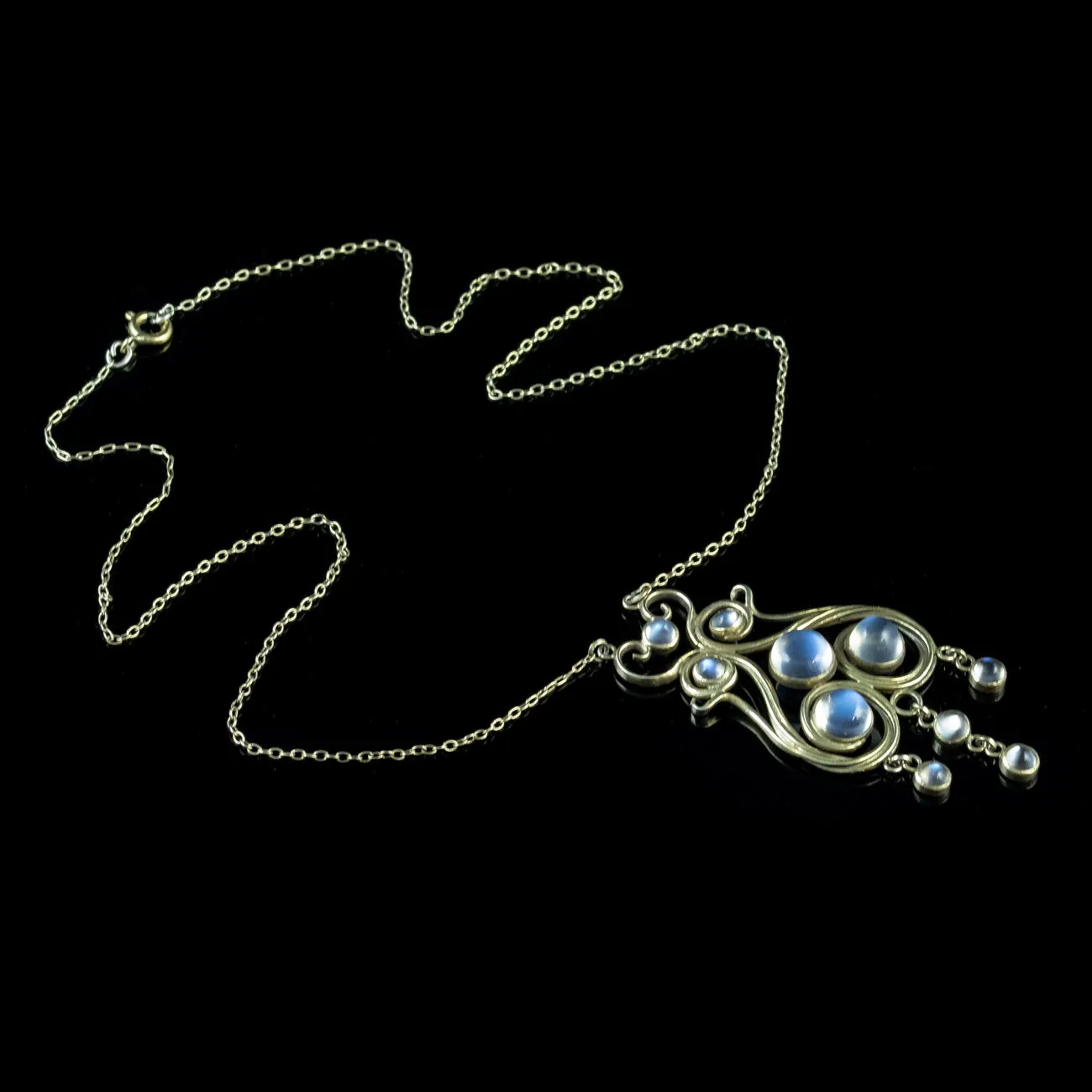 Antique Victorian Moonstone Pendant Necklace Silver Art Nouveau Circa 1900