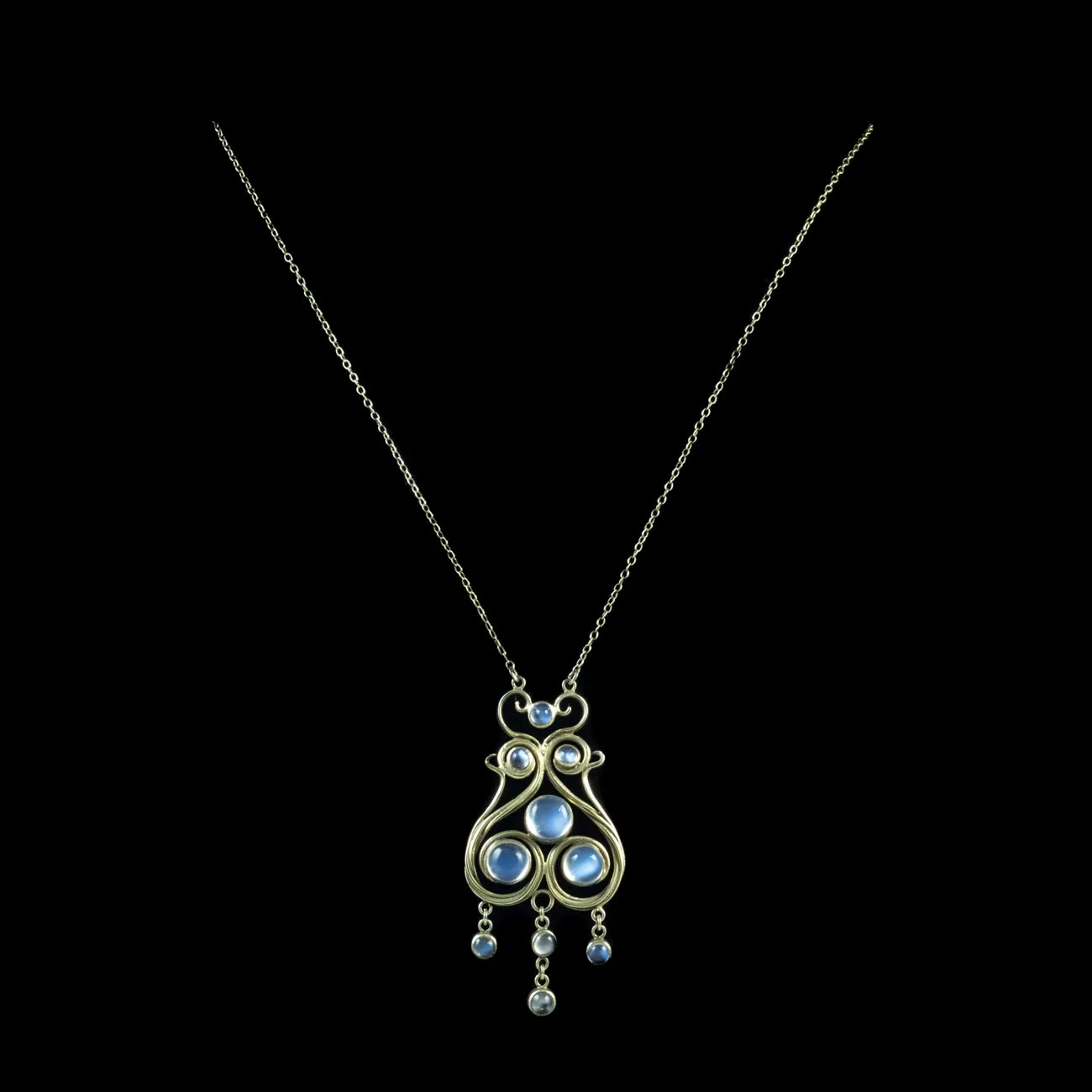 Antique Victorian Moonstone Pendant Necklace Silver Art Nouveau Circa 1900