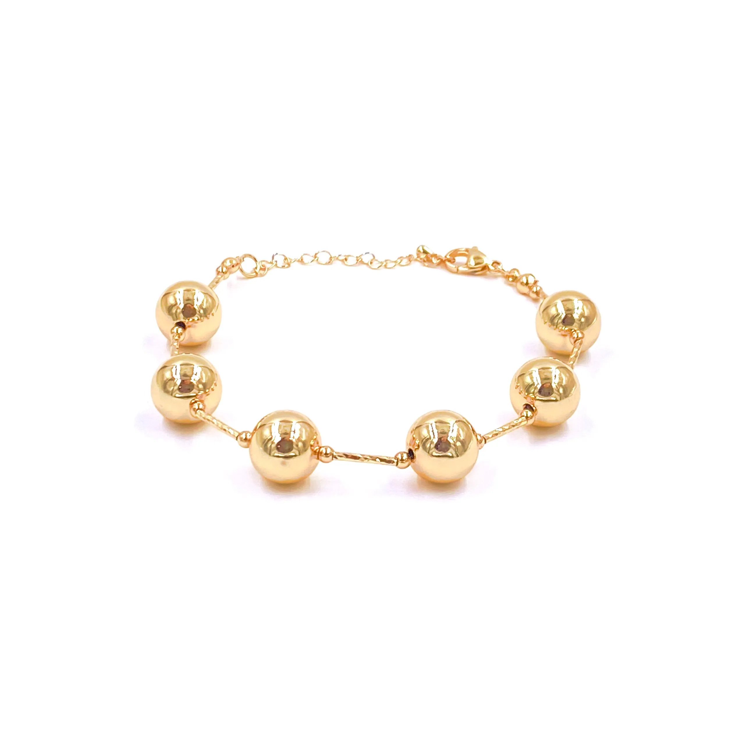 Ashley Gold Stainless Steel Gold Plated 6 Ball Beaded Clasp Bracelet