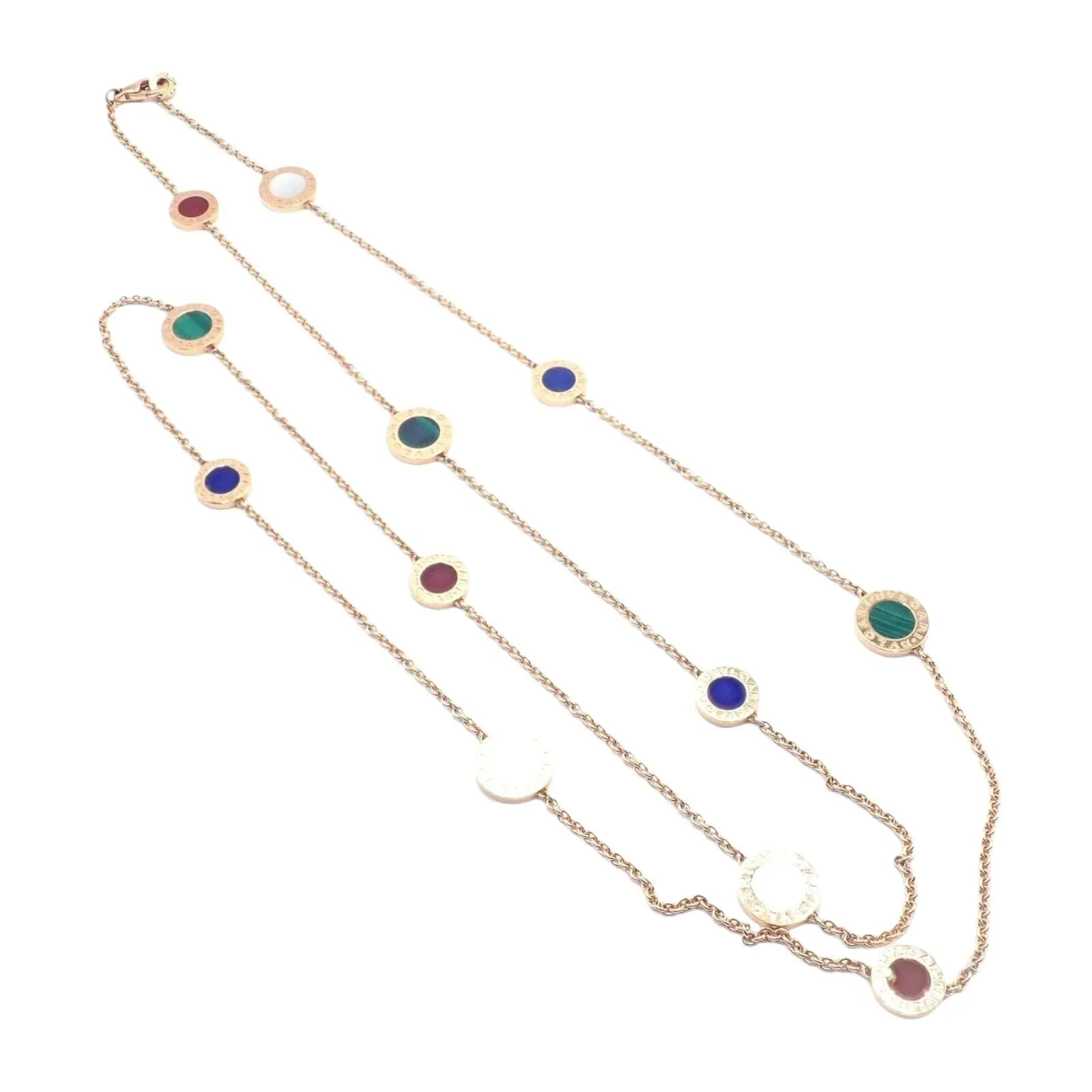Authentic! Bvlgari Bulgari 18k Rose Gold Multi Gemstone 38" Long Necklace