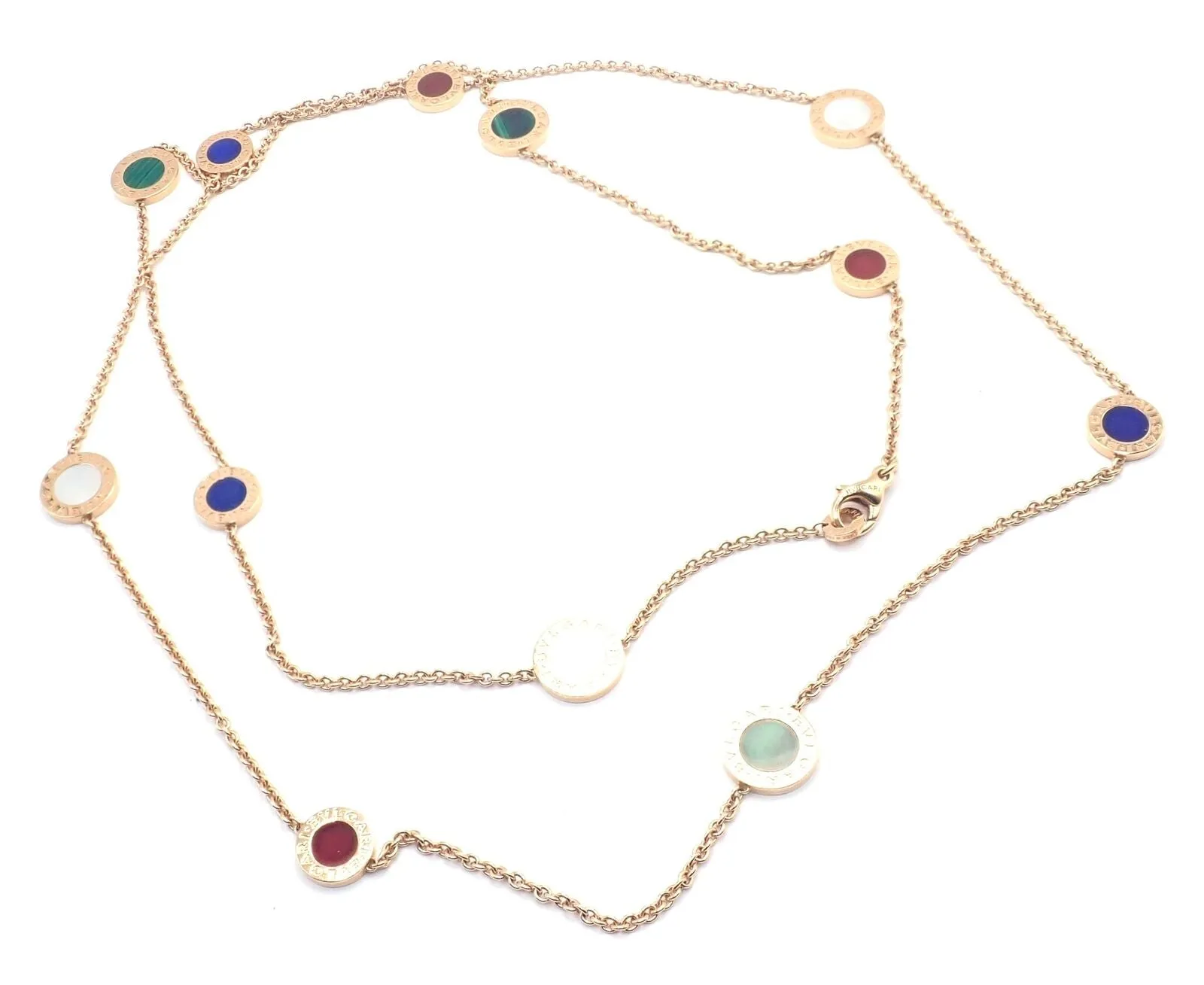 Authentic! Bvlgari Bulgari 18k Rose Gold Multi Gemstone 38" Long Necklace