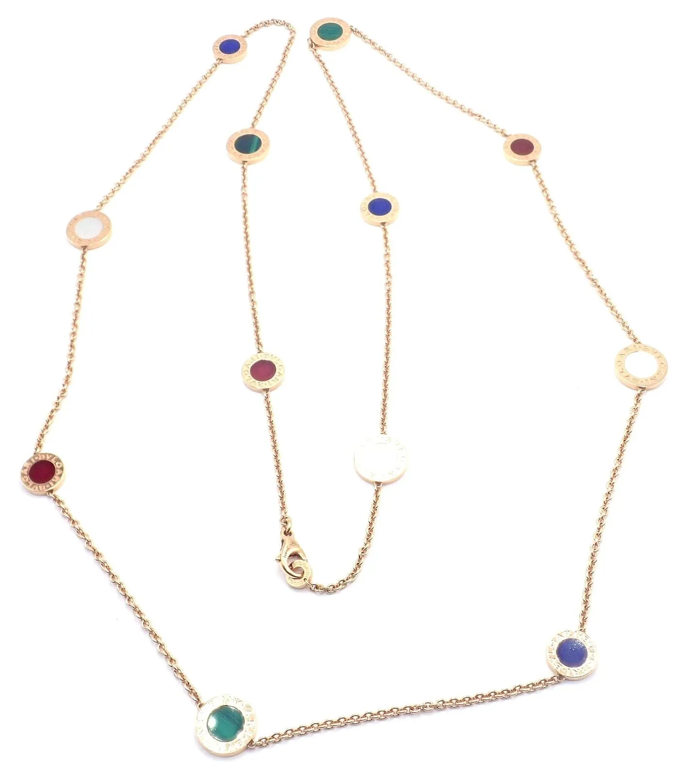Authentic! Bvlgari Bulgari 18k Rose Gold Multi Gemstone 38" Long Necklace