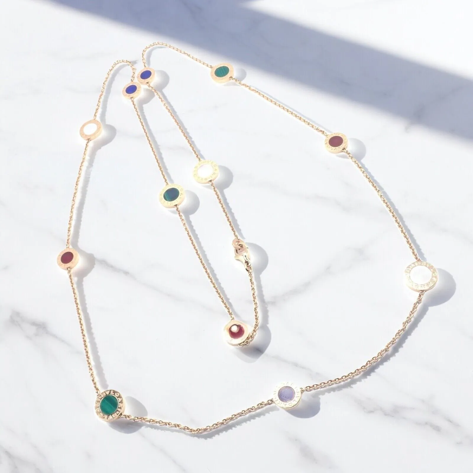 Authentic! Bvlgari Bulgari 18k Rose Gold Multi Gemstone 38" Long Necklace