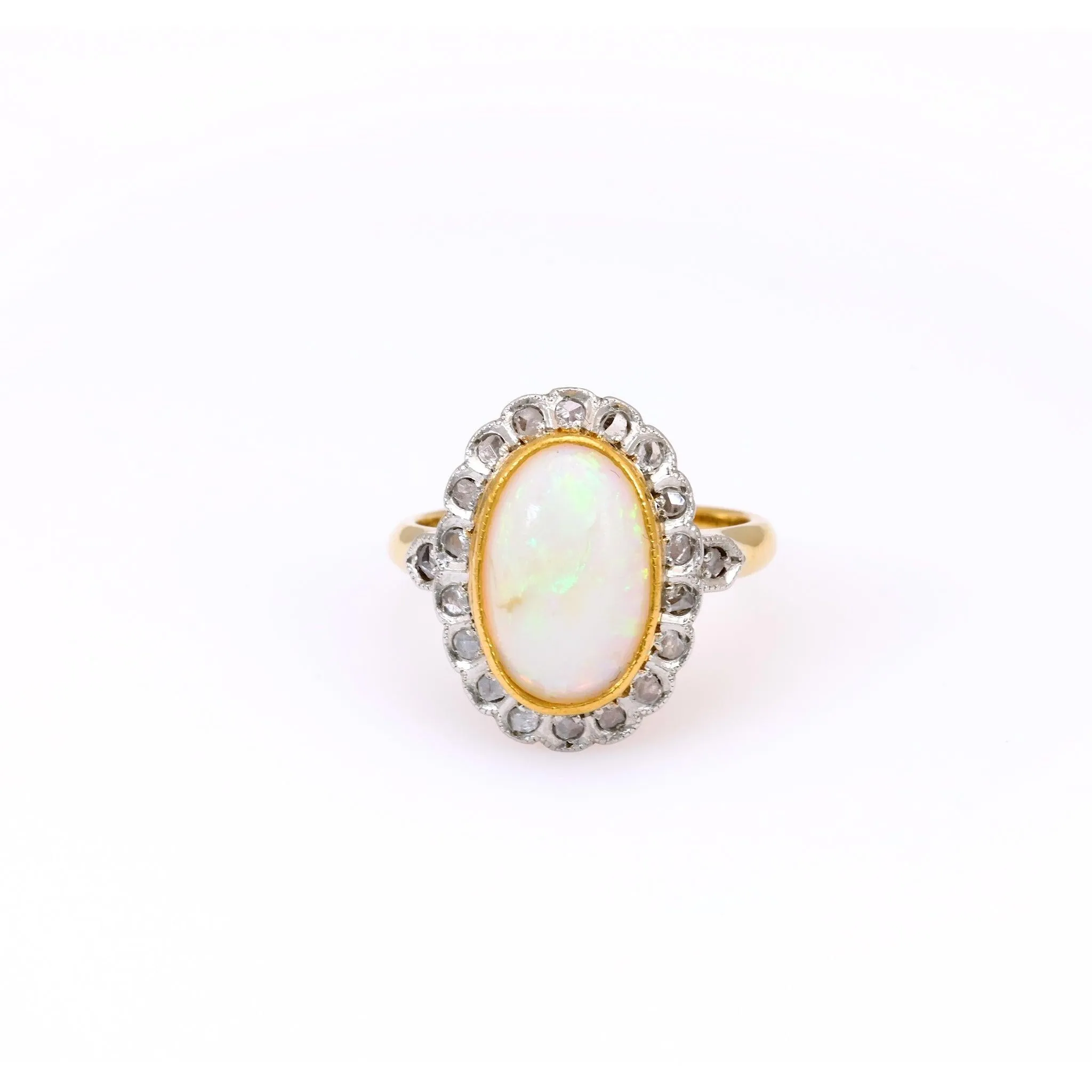 Belle Époque Opal and Diamond 18k Yellow Gold Platinum Cluster Ring