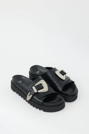 Black & Silver Leather Buckled Sandal
