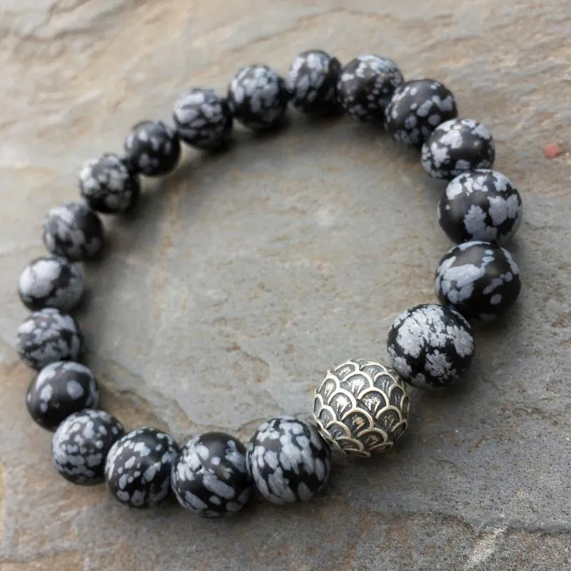 Black Lava Stone Thai Silver Feather Bracelet