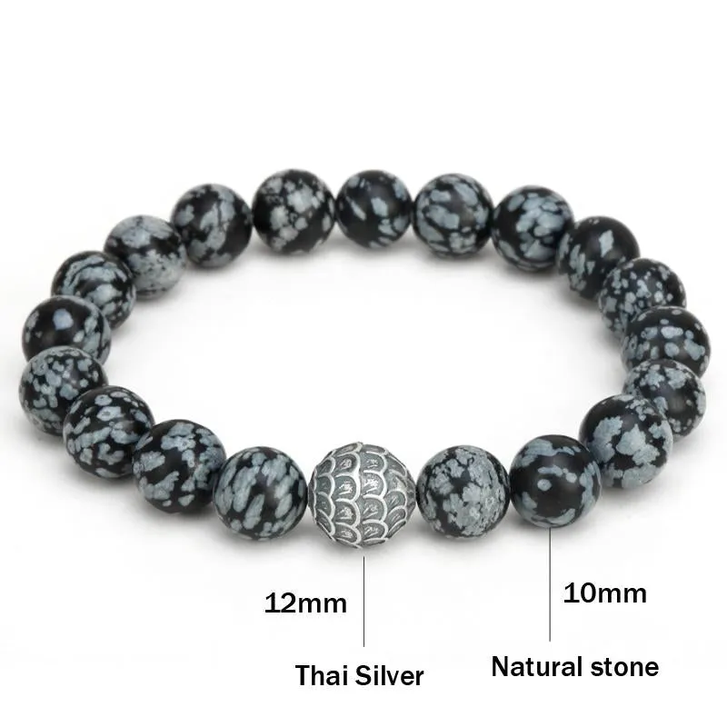 Black Lava Stone Thai Silver Feather Bracelet