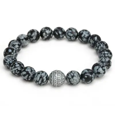 Black Lava Stone Thai Silver Feather Bracelet