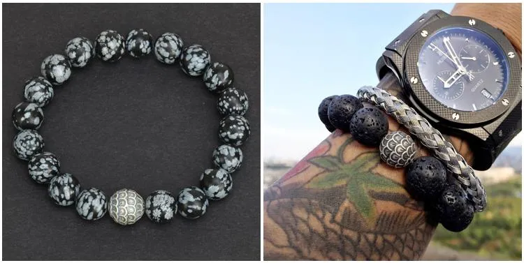 Black Lava Stone Thai Silver Feather Bracelet