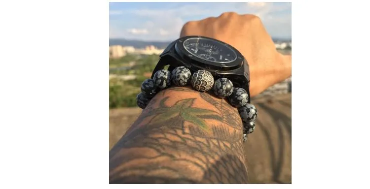 Black Lava Stone Thai Silver Feather Bracelet