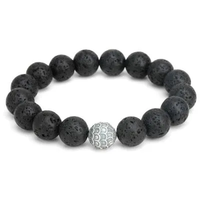 Black Lava Stone Thai Silver Feather Bracelet