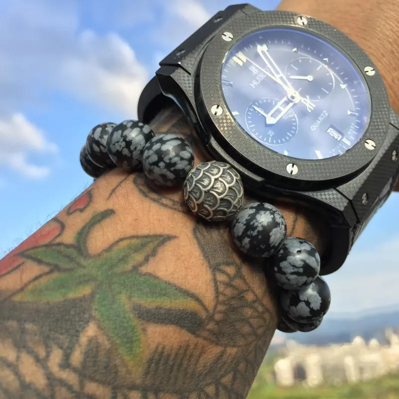 Black Lava Stone Thai Silver Feather Bracelet