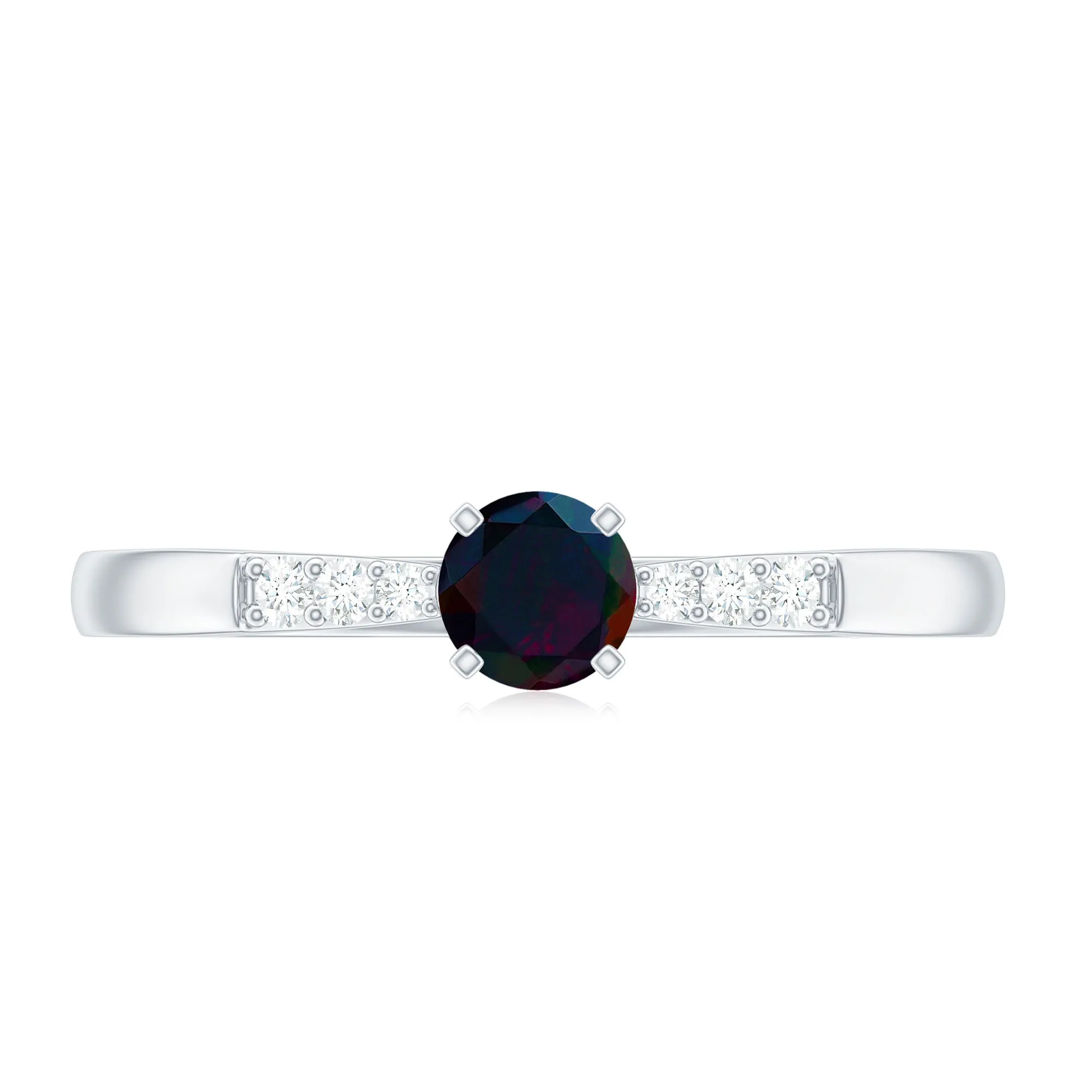 Black Opal Promise Ring with Diamond Side Stones