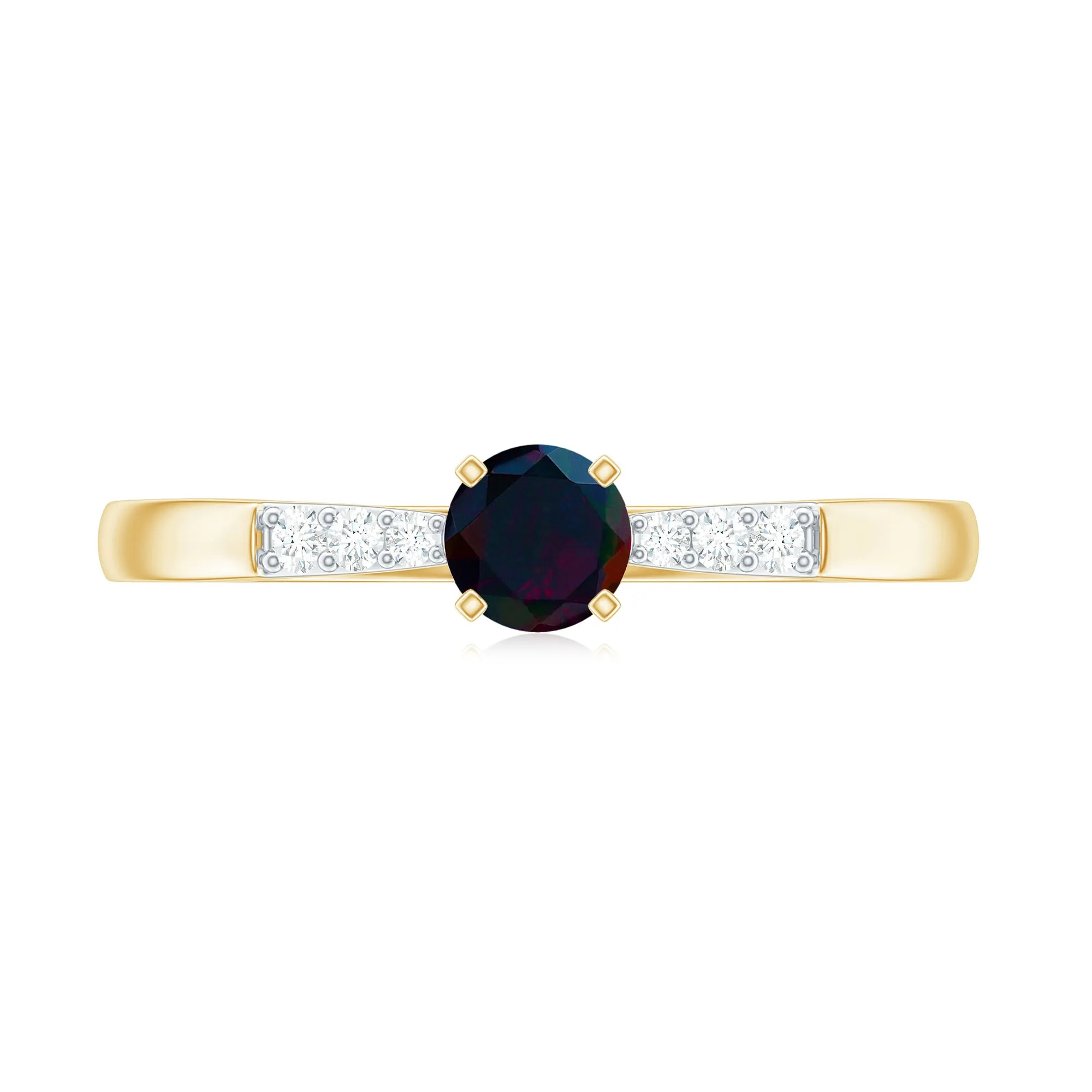 Black Opal Promise Ring with Diamond Side Stones