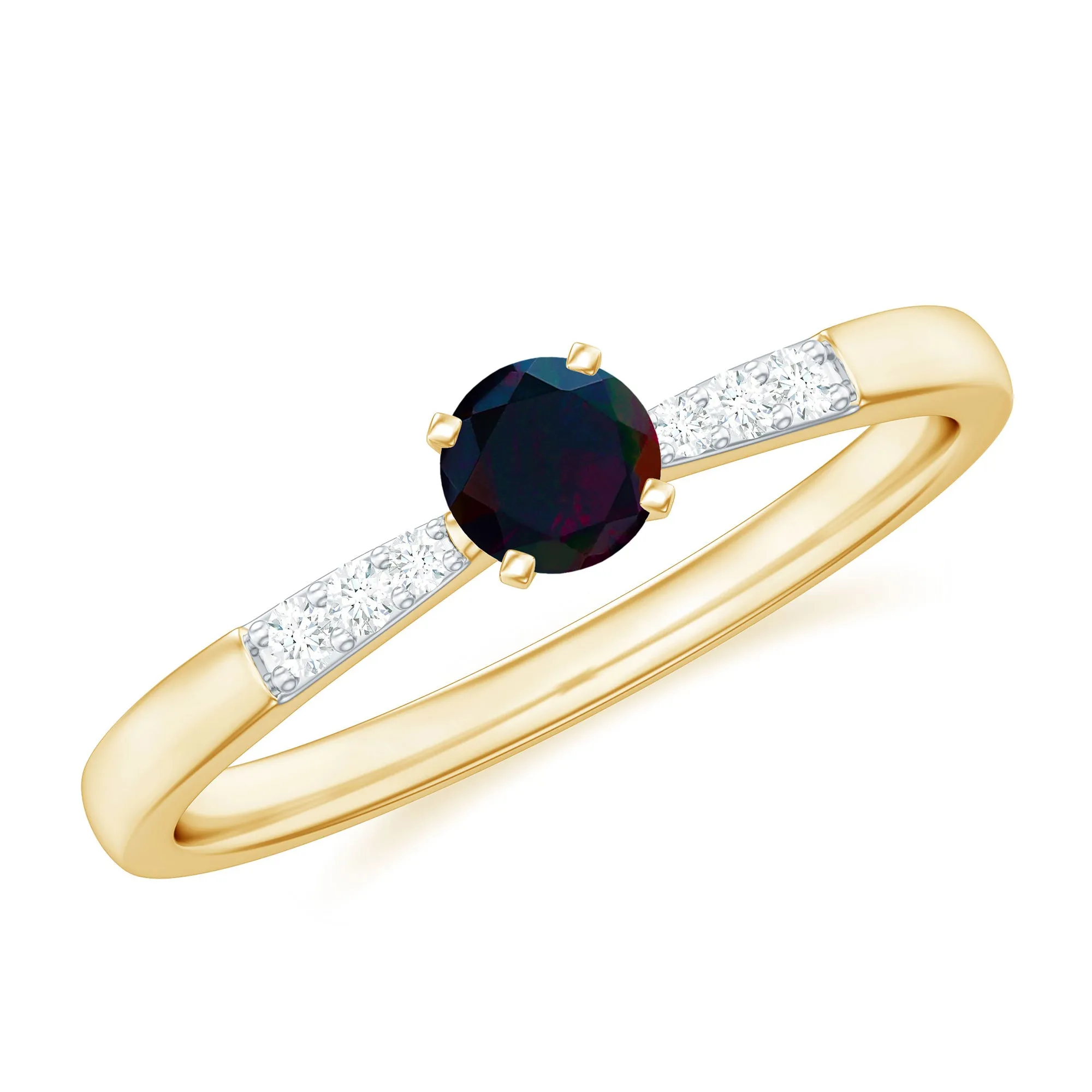 Black Opal Promise Ring with Diamond Side Stones