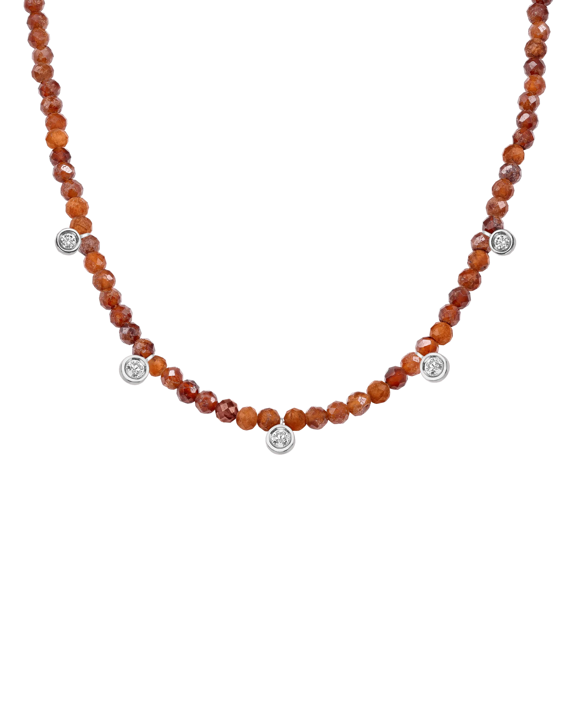 Black Spinel Gemstone & Five diamonds Necklace - 14K White Gold