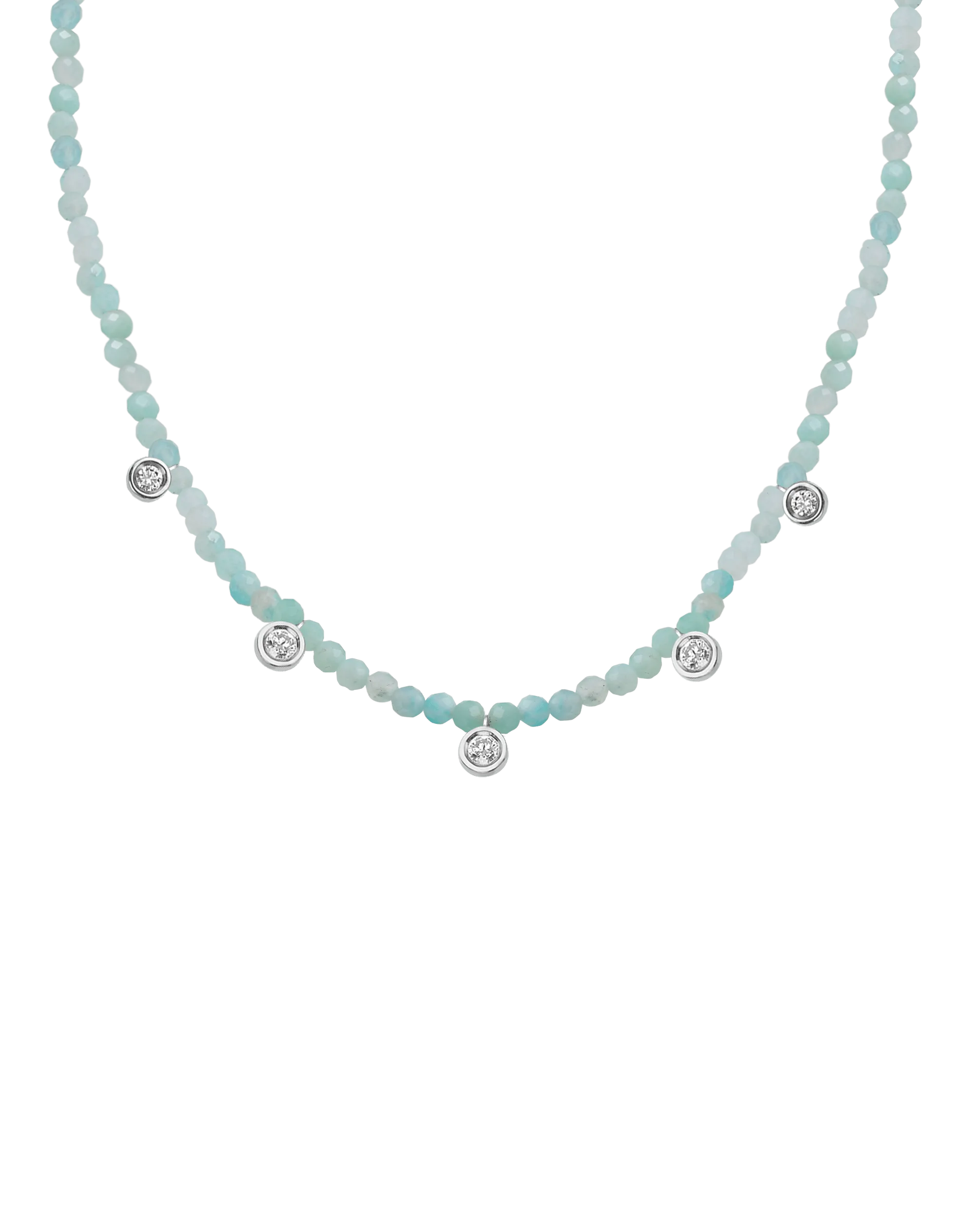 Black Spinel Gemstone & Five diamonds Necklace - 14K White Gold