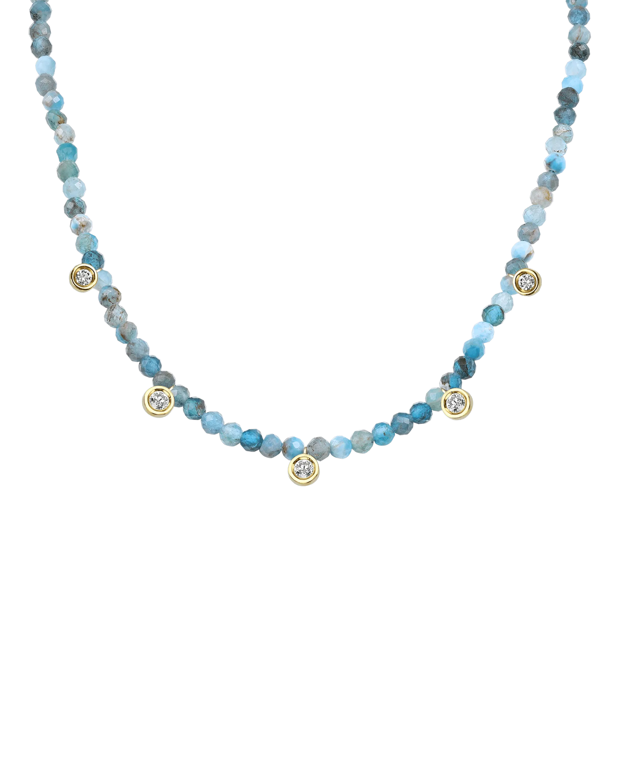 Black Spinel Gemstone & Five diamonds Necklace - 14K White Gold