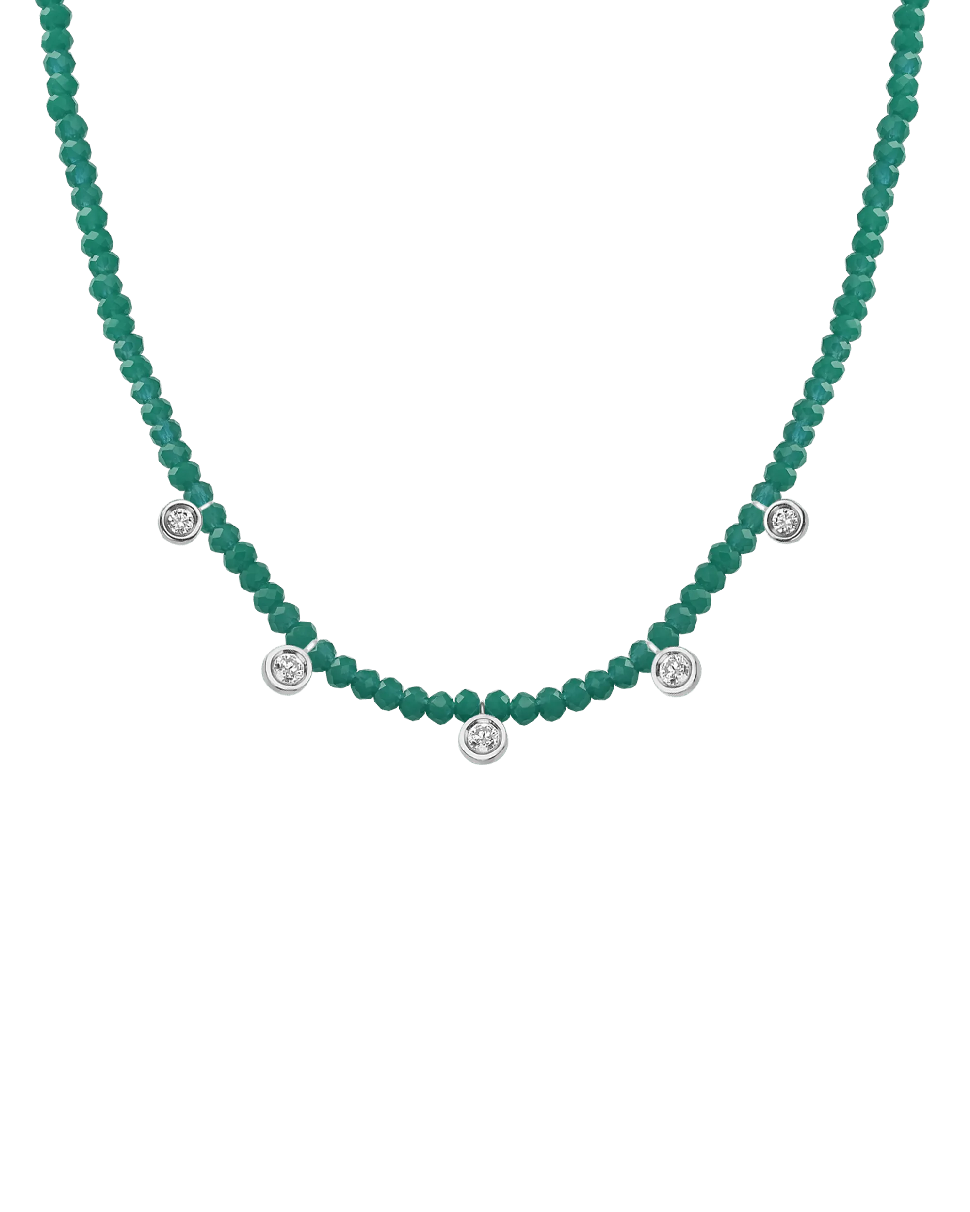 Black Spinel Gemstone & Five diamonds Necklace - 14K White Gold