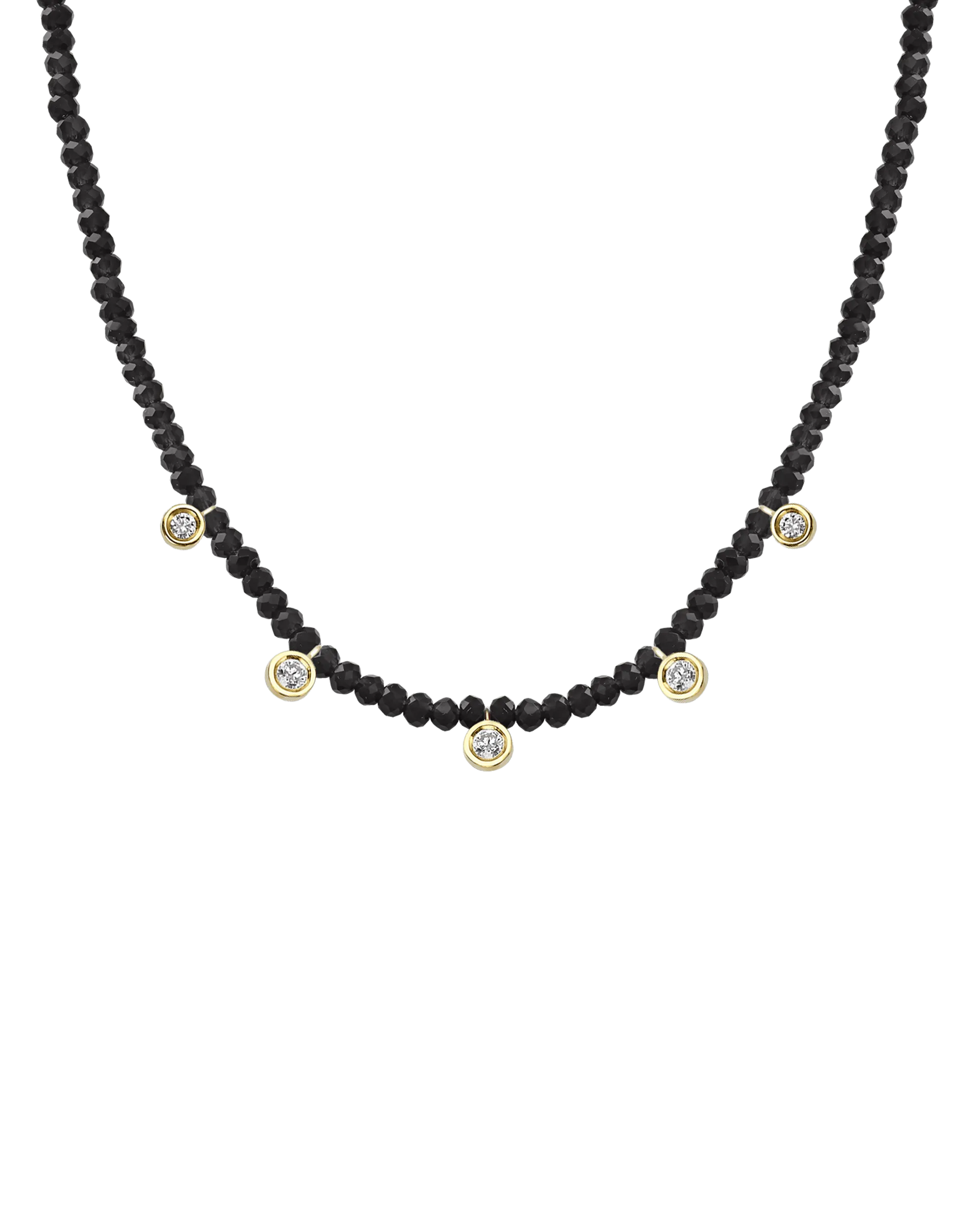 Black Spinel Gemstone & Five diamonds Necklace - 14K Yellow Gold