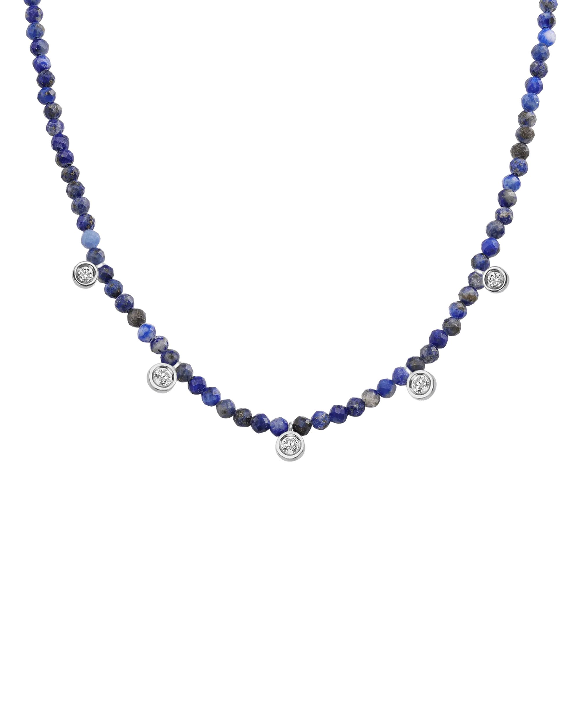 Black Spinel Gemstone & Five diamonds Necklace - 14K Yellow Gold