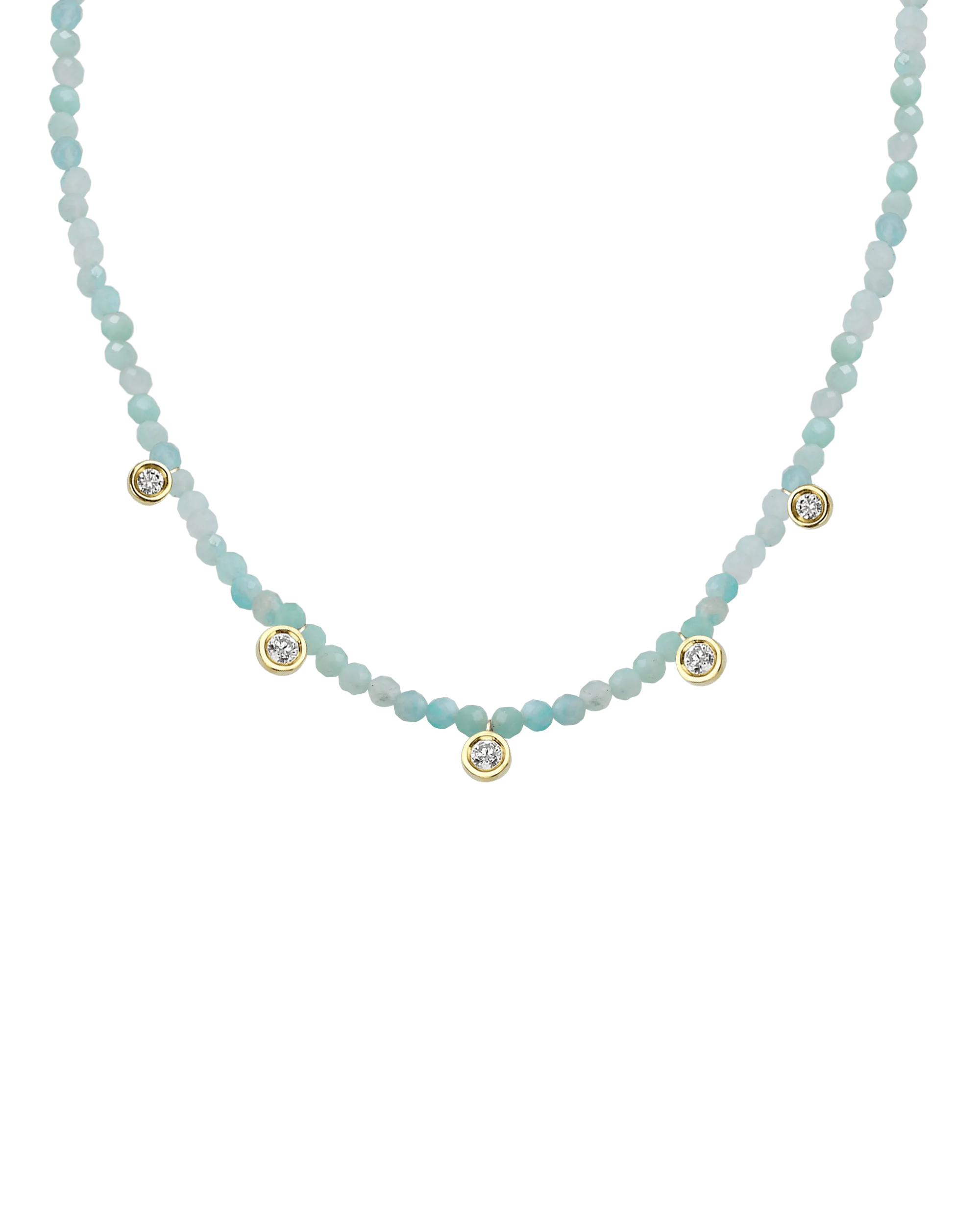 Black Spinel Gemstone & Five diamonds Necklace - 14K Yellow Gold