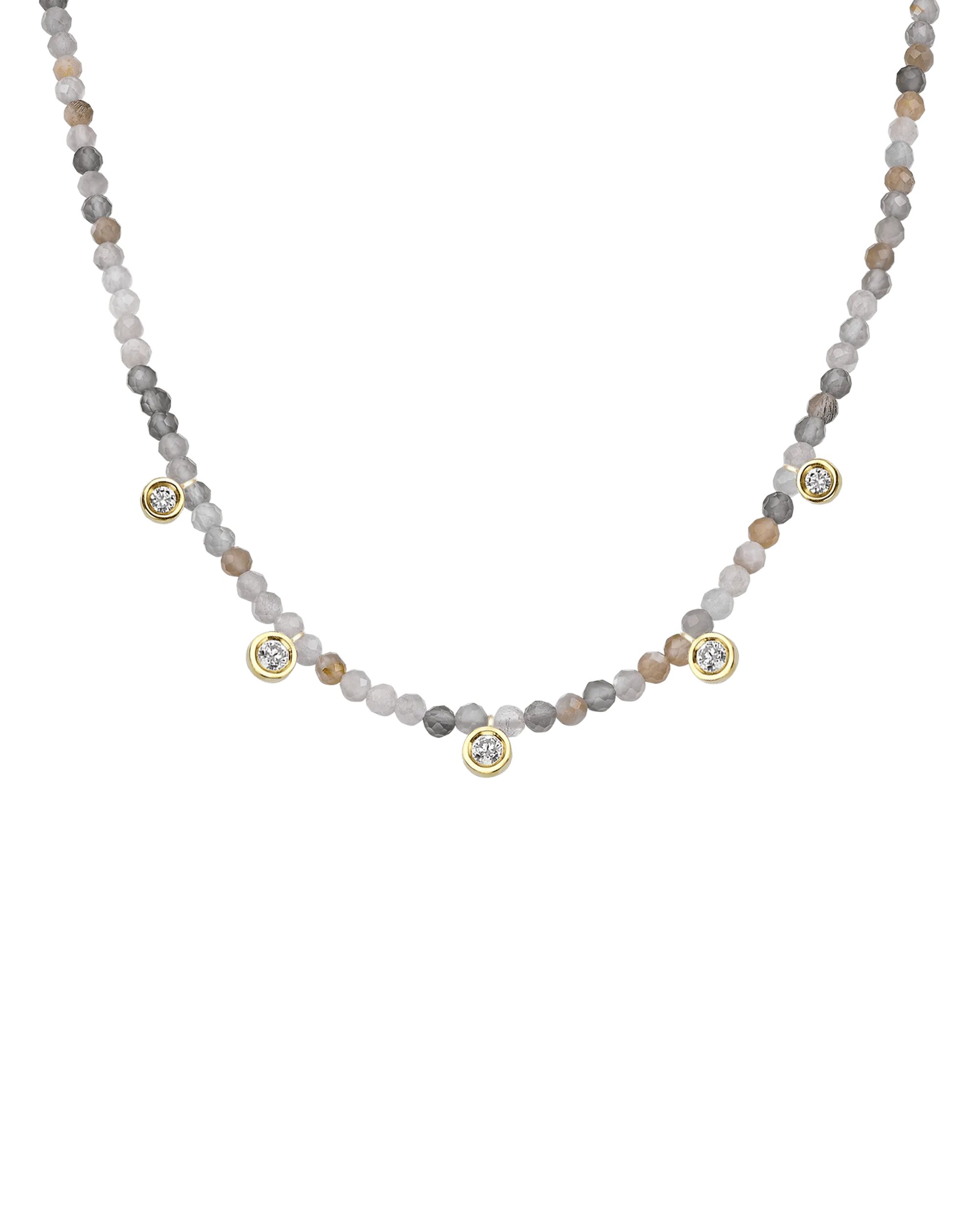 Black Spinel Gemstone & Five diamonds Necklace - 14K Yellow Gold