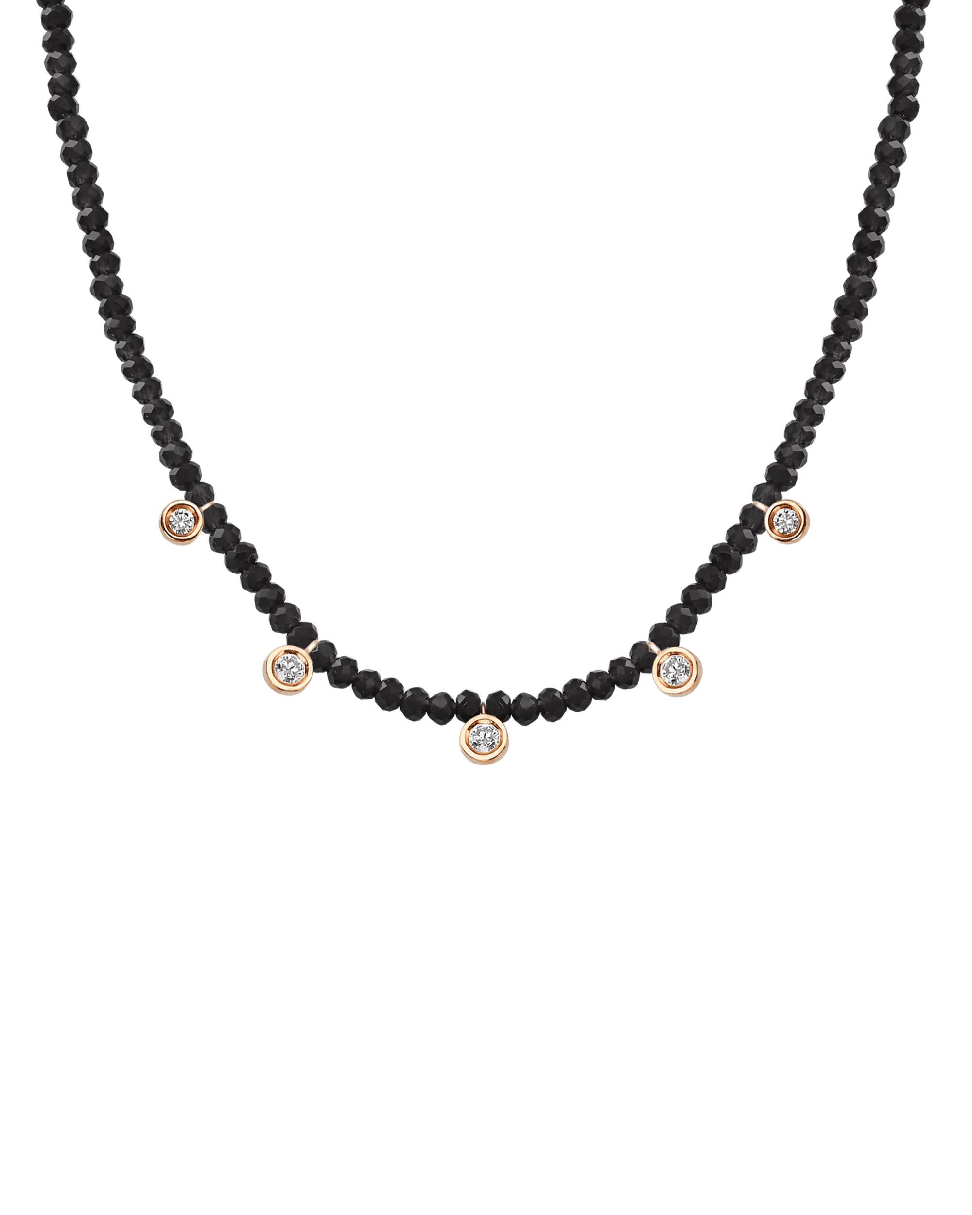 Black Spinel Gemstone & Five diamonds Necklace - 14K Yellow Gold