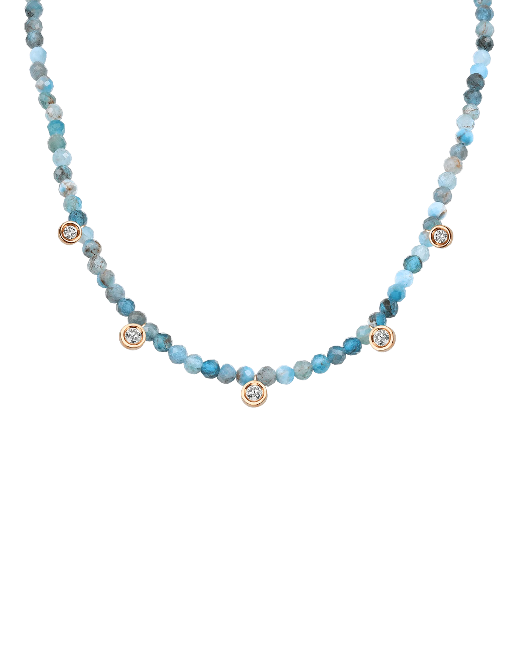 Black Spinel Gemstone & Five diamonds Necklace - 14K Yellow Gold
