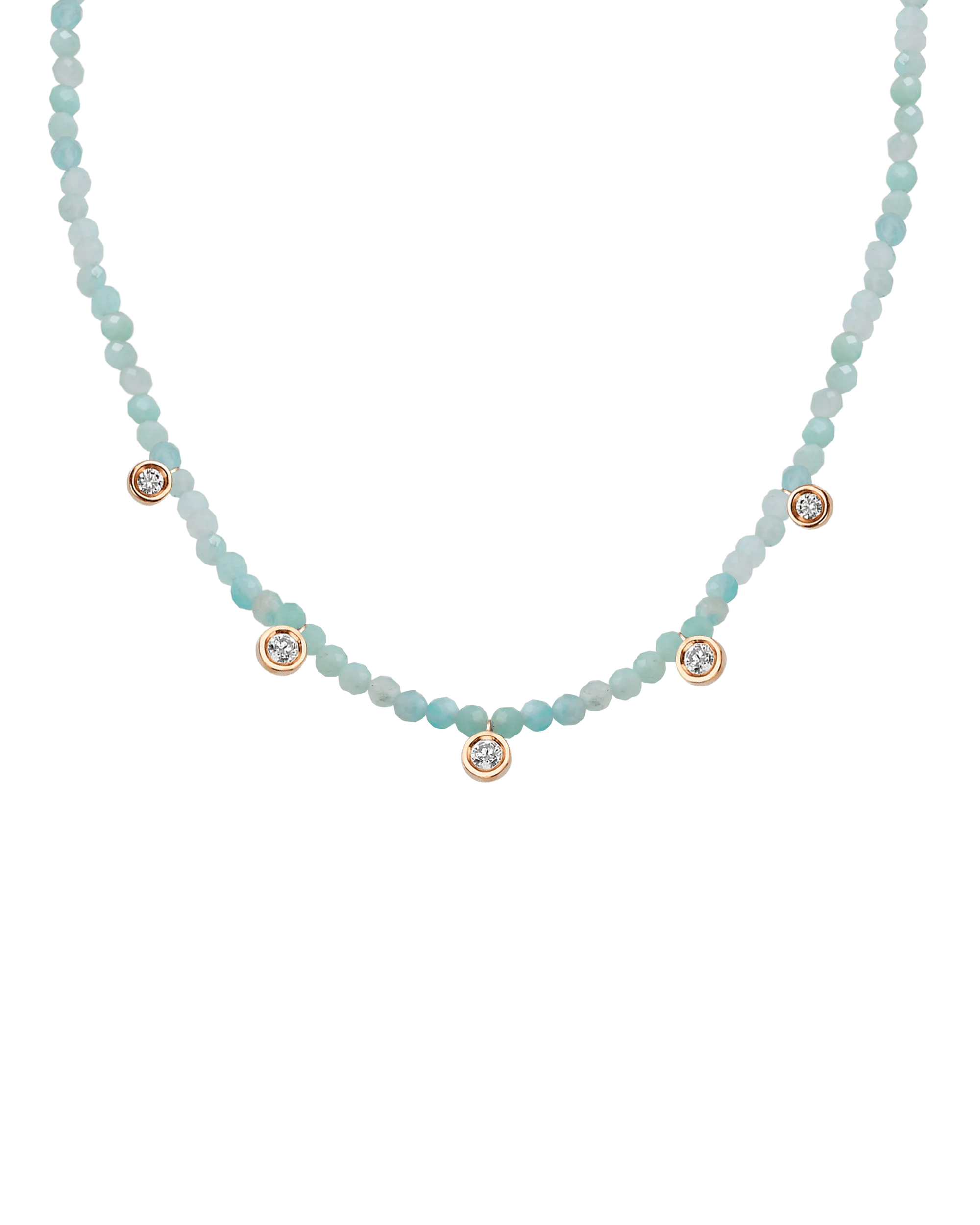 Black Spinel Gemstone & Five diamonds Necklace - 14K Yellow Gold
