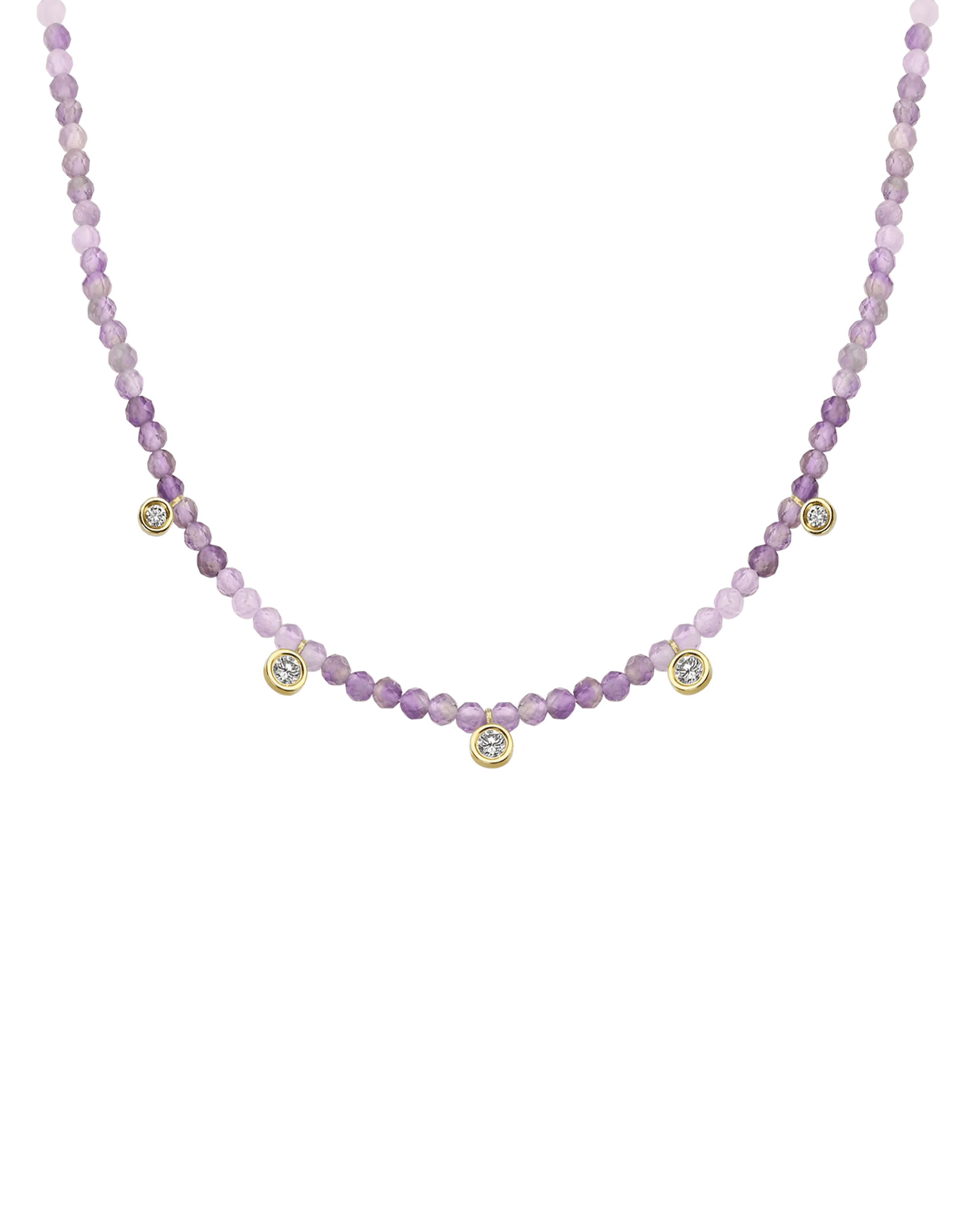 Black Spinel Gemstone & Five diamonds Necklace - 14K Yellow Gold