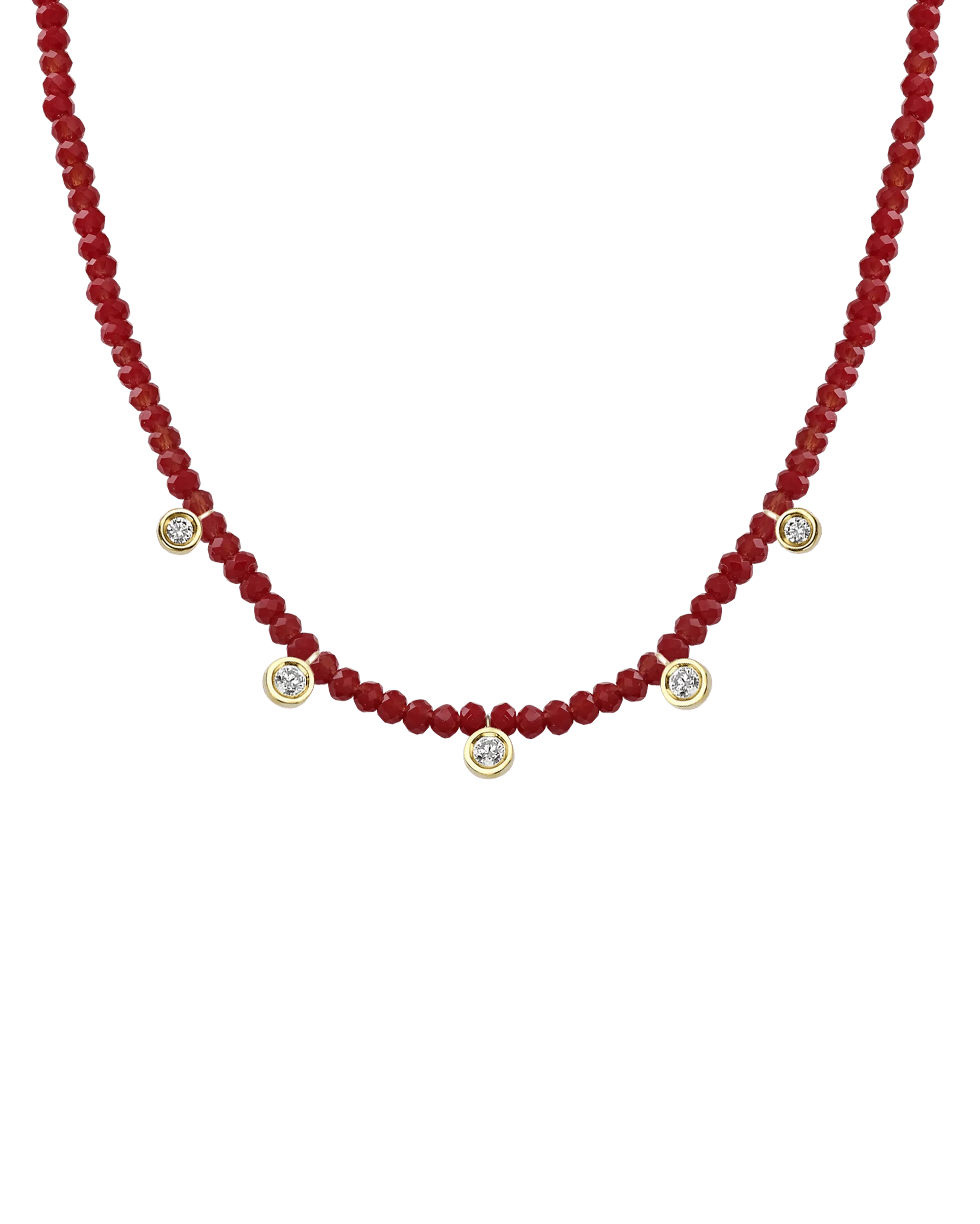Black Spinel Gemstone & Five diamonds Necklace - 14K Yellow Gold