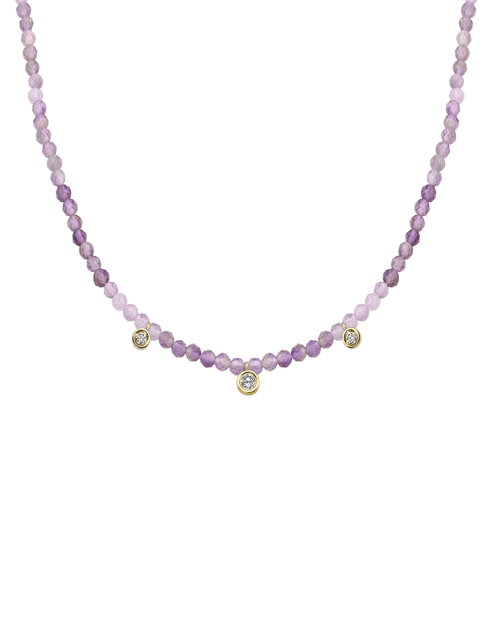 Blue Lapis Gemstone & Three diamonds Necklace - 14K Yellow Gold