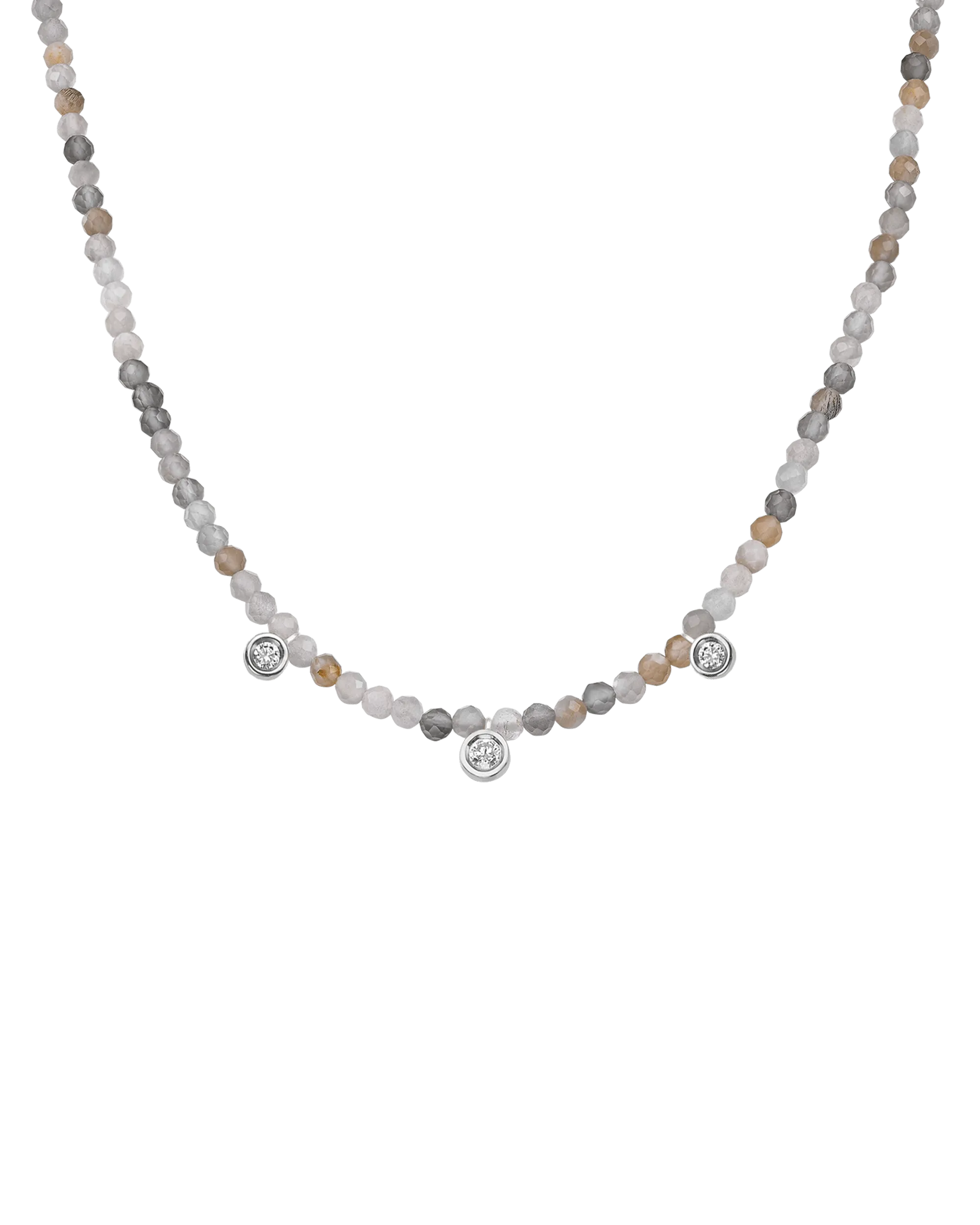 Blue Lapis Gemstone & Three diamonds Necklace - 14K Yellow Gold
