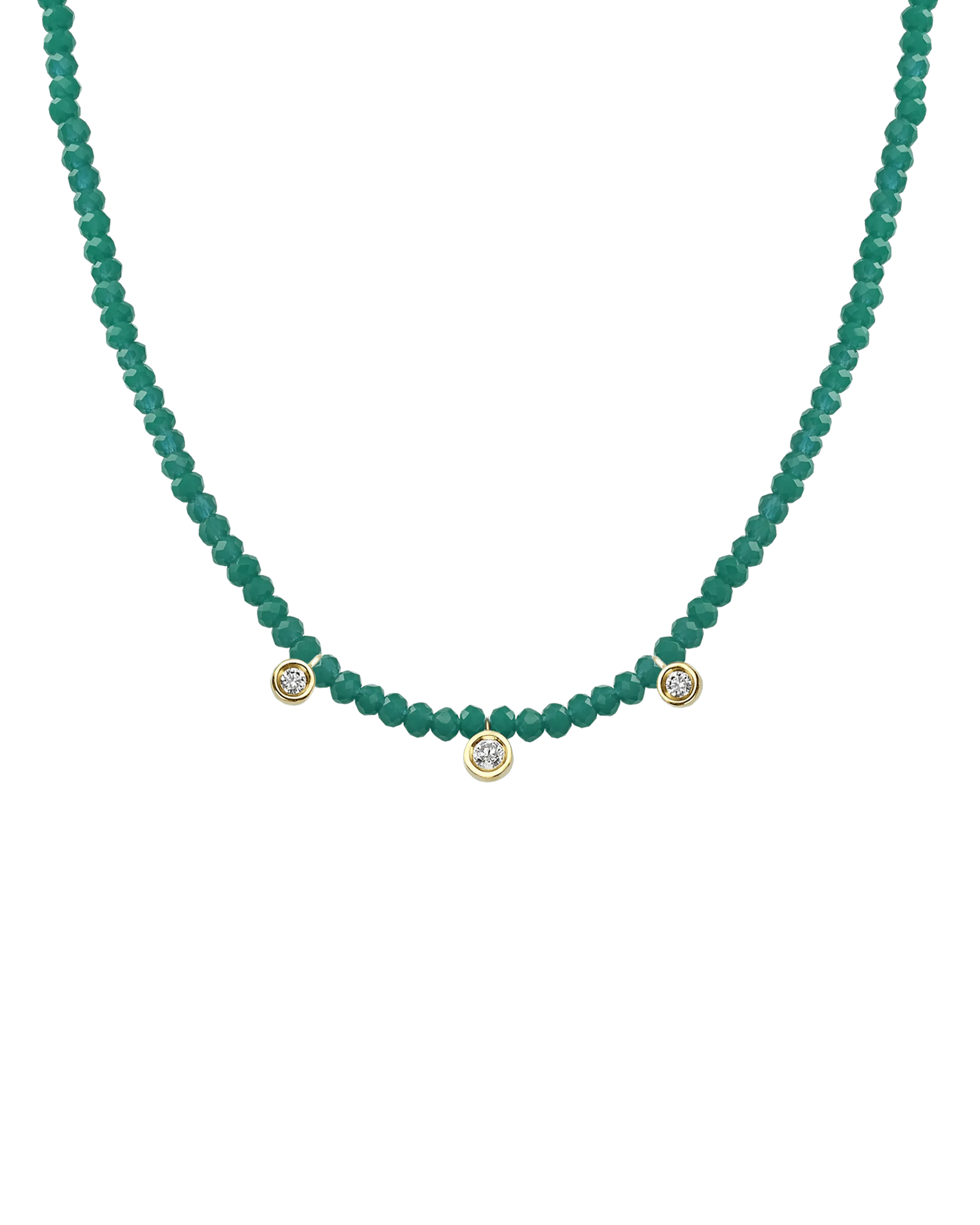 Blue Lapis Gemstone & Three diamonds Necklace - 14K Yellow Gold