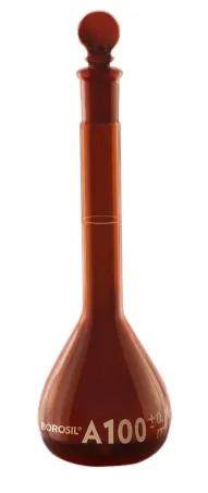 Borosil® Flasks, Volumetric, Class A, WM, Amber, Glass Stopper, 1L, Batch Cert, CS/10