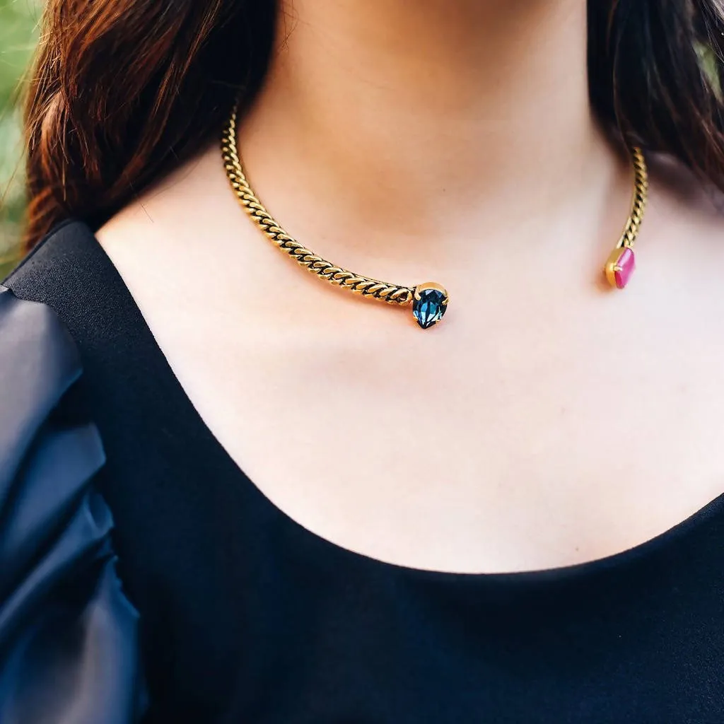 Cali Collar Crystal and Moonstone Collar Necklace - 24 kt Gold
