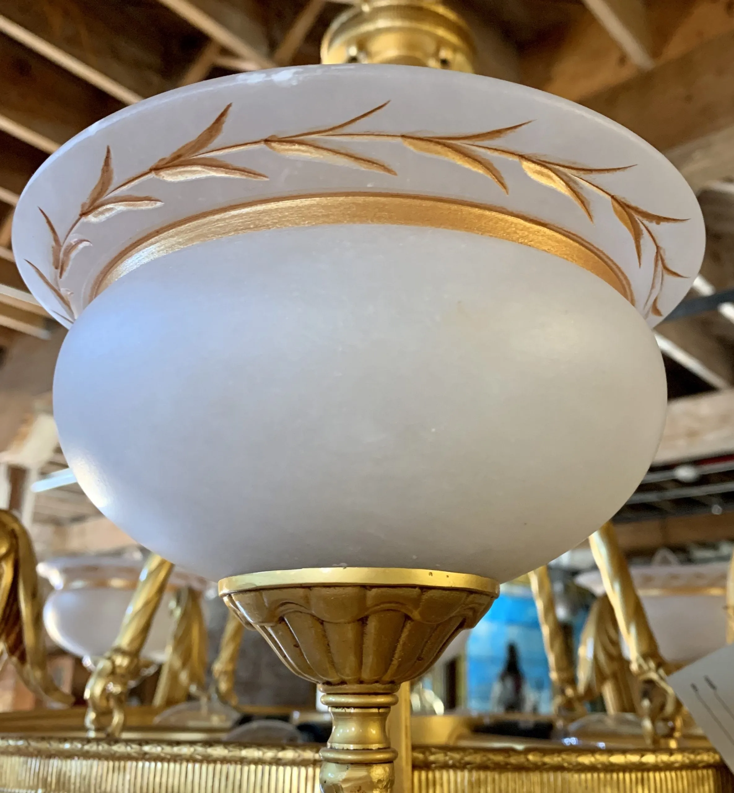Chandelier, Alabaster Stone, Gold-plated , Eight Arm