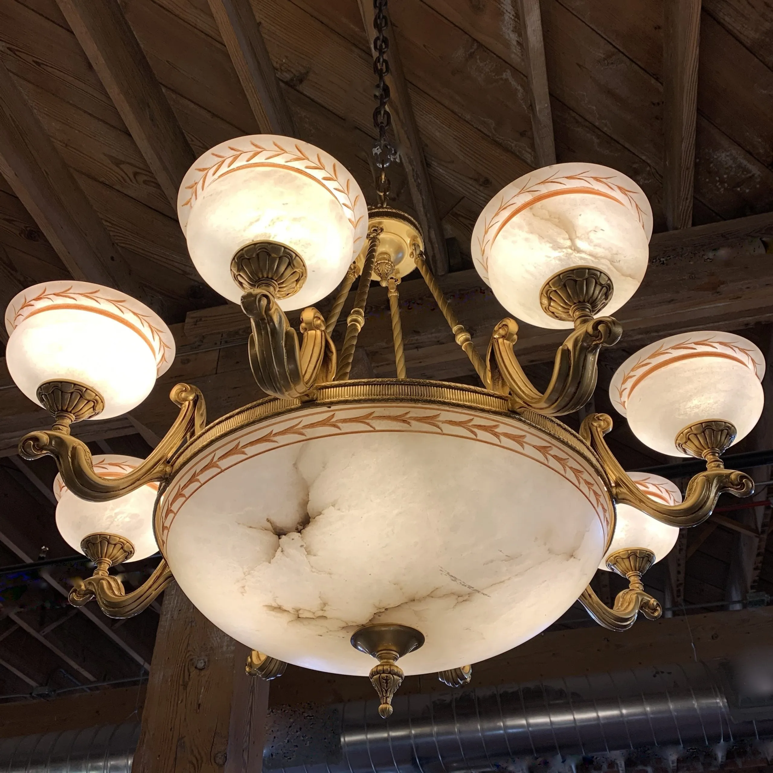 Chandelier, Alabaster Stone, Gold-plated , Eight Arm