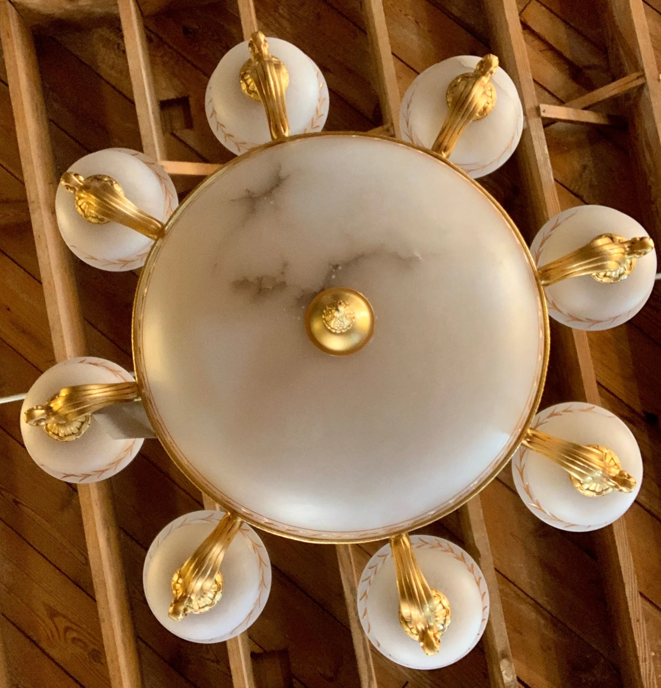 Chandelier, Alabaster Stone, Gold-plated , Eight Arm