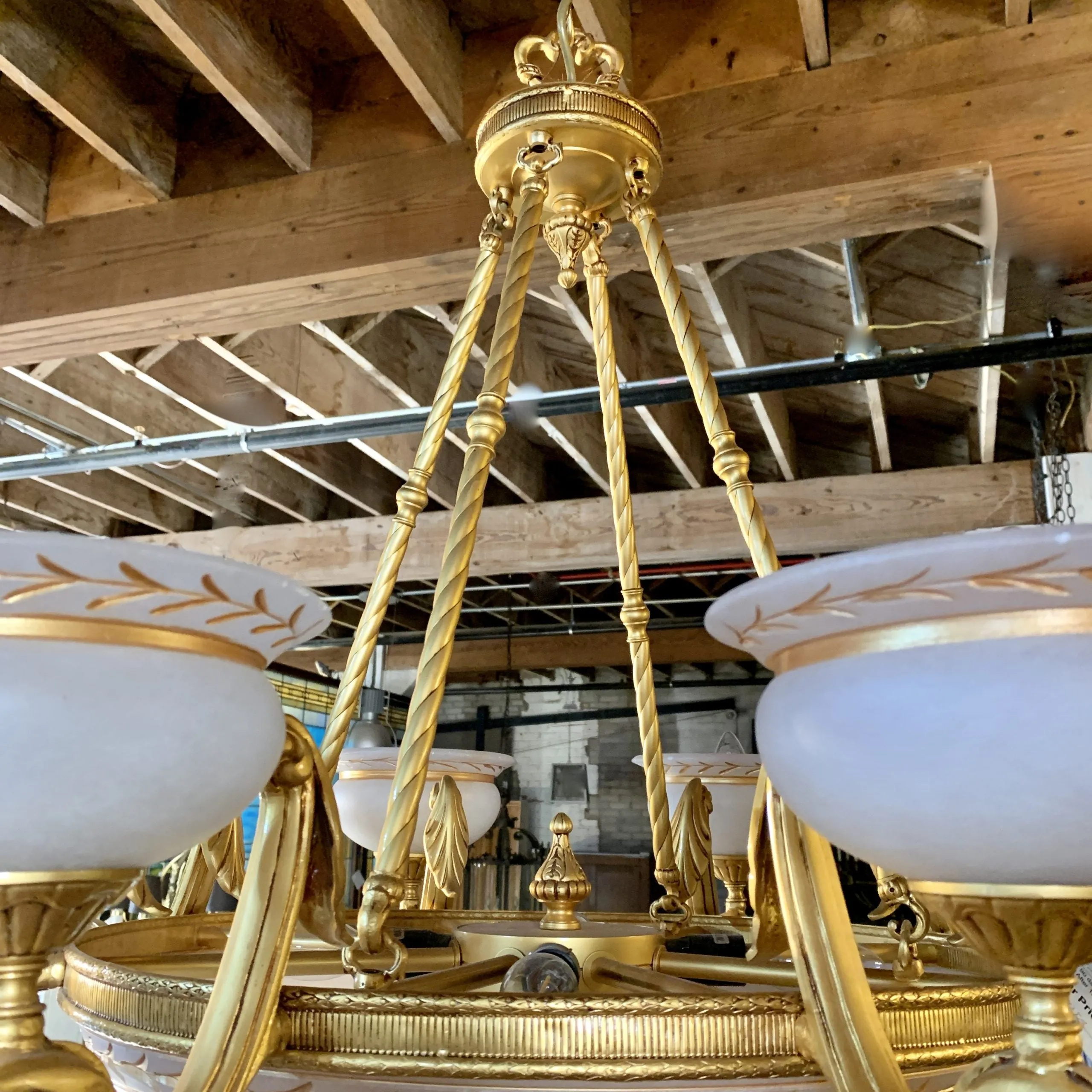 Chandelier, Alabaster Stone, Gold-plated , Eight Arm