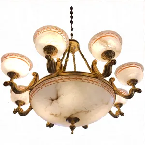 Chandelier, Alabaster Stone, Gold-plated , Eight Arm