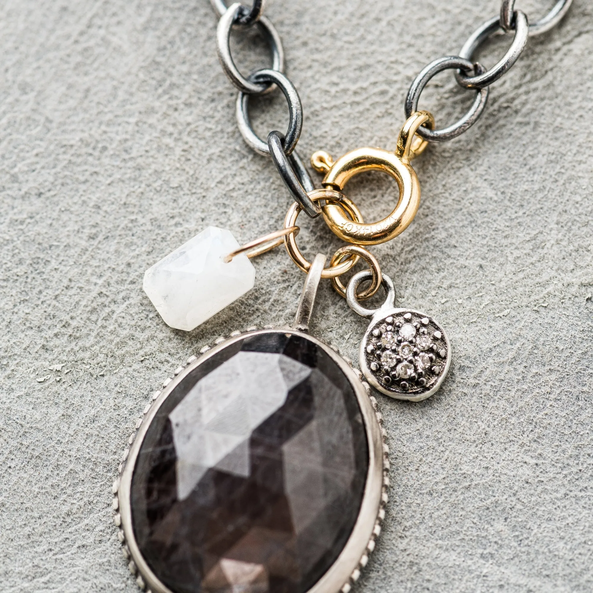 Chocolate Sapphire Necklace with Pave Diamond Charm