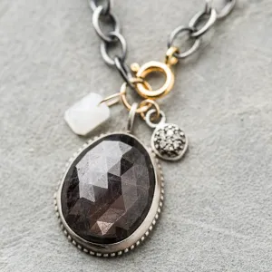 Chocolate Sapphire Necklace with Pave Diamond Charm