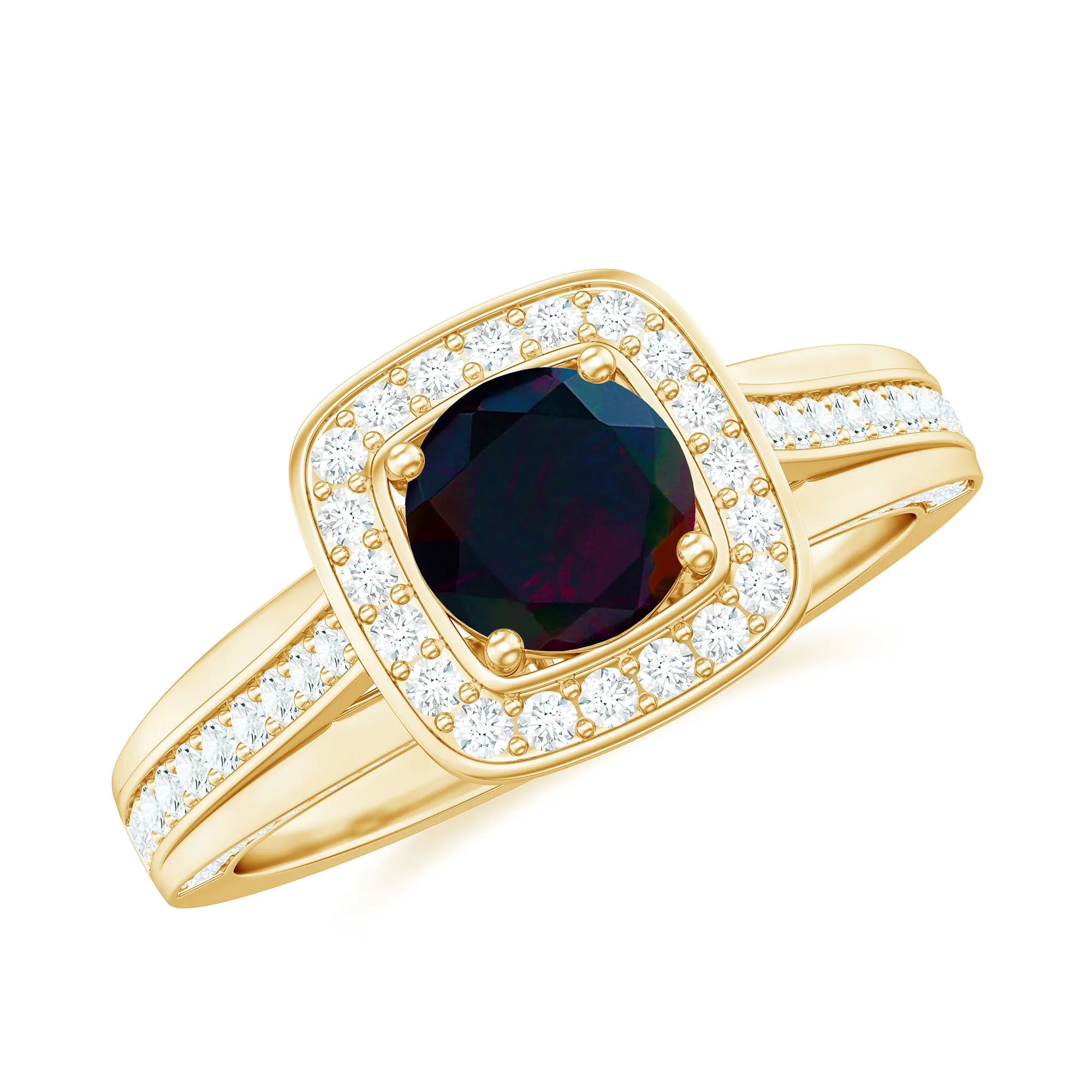 Classic Black Opal Engagement Ring with Moissanite Accent